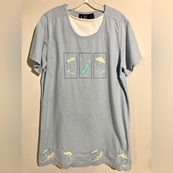 C.B. Casual Vacation Beach Embroidered Shift Dress, Size 1X, 100% Cotton Coastal - Picture 2 of 10